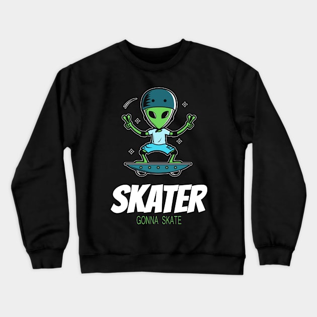 Alien Spaceship Skaterboarder Skateboarding Skater Crewneck Sweatshirt by Sassee Designs